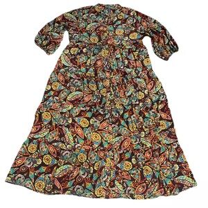 Me 2 Magic Tiered Paisley Floral Retro‎ Bohemian Button Front Maxi Multicolor 2X